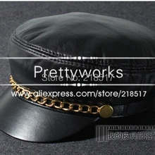 Женская Повседневная цепь шляпа из натуральной кожи винтажная Кепка мотоциклетная овечий материал Кепка D-1854