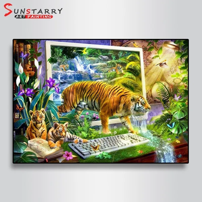 Sunstarry 5d алмазная вышивка Животные тигр кошка птица пейзаж Сделай Сам Алмазная