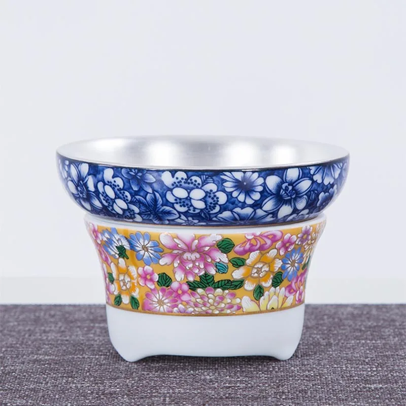 Jingdezhen Blue and White Porcelain Tea Strainer Office Ceremony Accessories Silver Enamel Cha Leaves Filter Collection Gift | Дом и сад