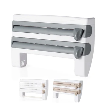 

Plastic Refrigerator Cling Film Cutting Storage Rack Wrap Cutter Tin Foil Paper Towel Holder Kitchen Shelf Plastic Hang Holder