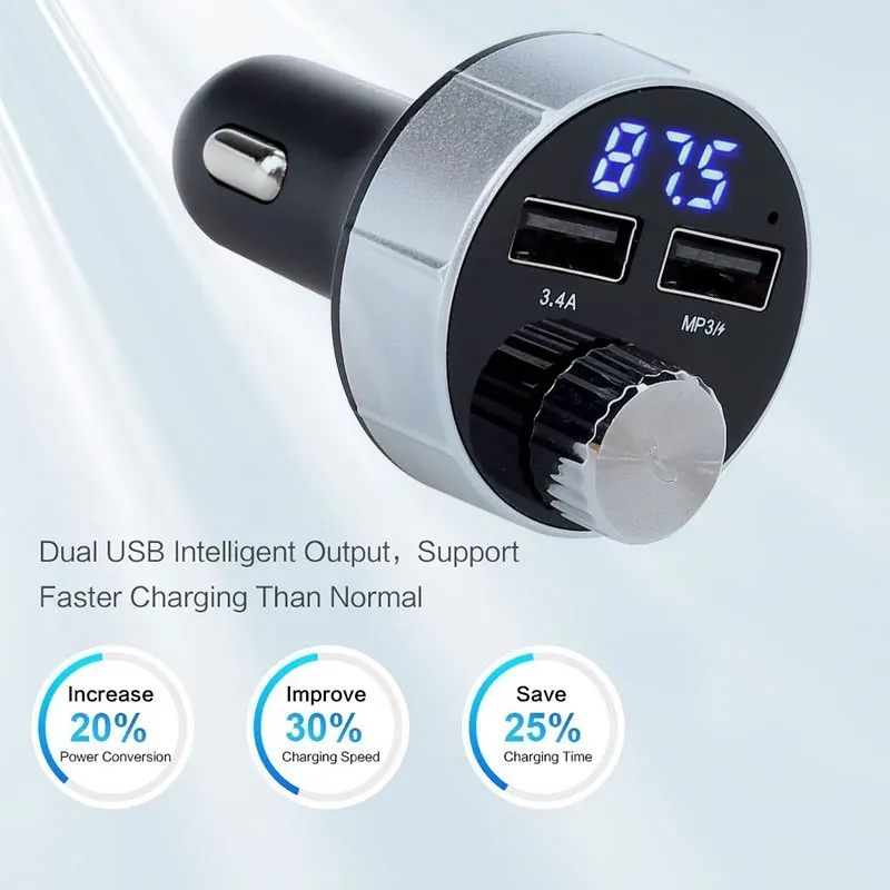 Двойной USB 12 V-24 V Универсальный fm-передатчик громкой связи Bluetooth автомобильный набор, свободные руки, MP3 смарт-микрофон
