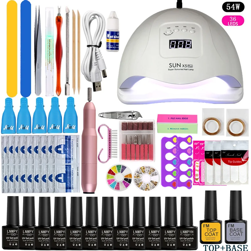 

nail With Lamp Nail Kit 36/48/54w UV LED Lamp For Nail Art Sets 12 pcs UV Gel Nail Polish Set Tools For Manicure