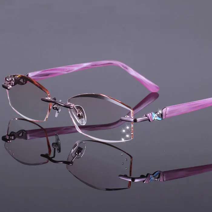 Оправа для очков, алмазная оправа с режущей кромкой, качественная титановая оправа для очков, женские Украшения, оптические очки - Цвет оправы: pink frame