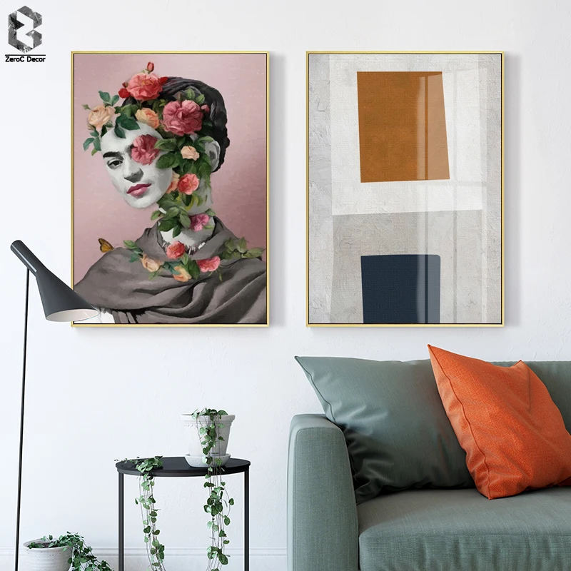 

Abstract Posters And Prints Floral Girl Wall Art Canvas Painting Modern Geometric Wall Picture For Living Room Decoration