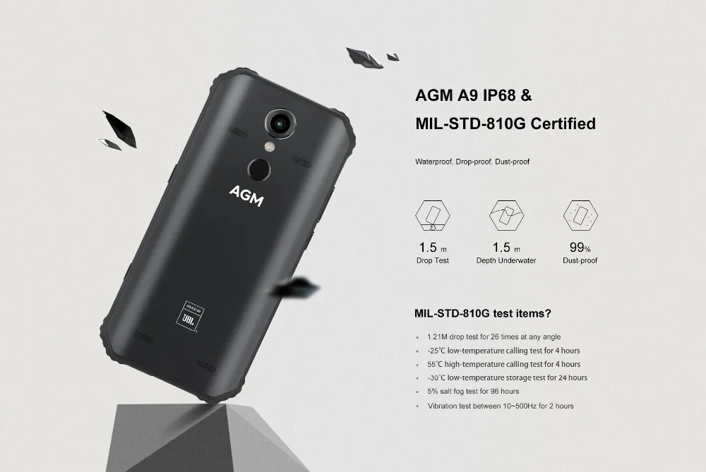 AGM A9 JBL Co-Branding 5,9" 4G+ 32G Android 8,1 прочный телефон 5400mAh IP68 водонепроницаемый смартфон Quad-Box колонки NFC