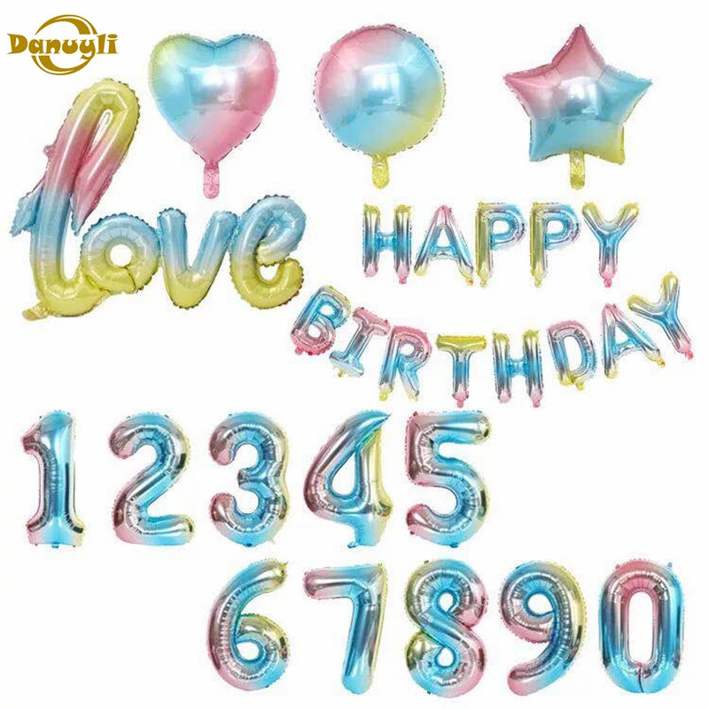 

Gradient color foil balloon 32 inch 0-9 number 4D ball Pentagram heart-shaped round ballon birthday party decoration anniversary