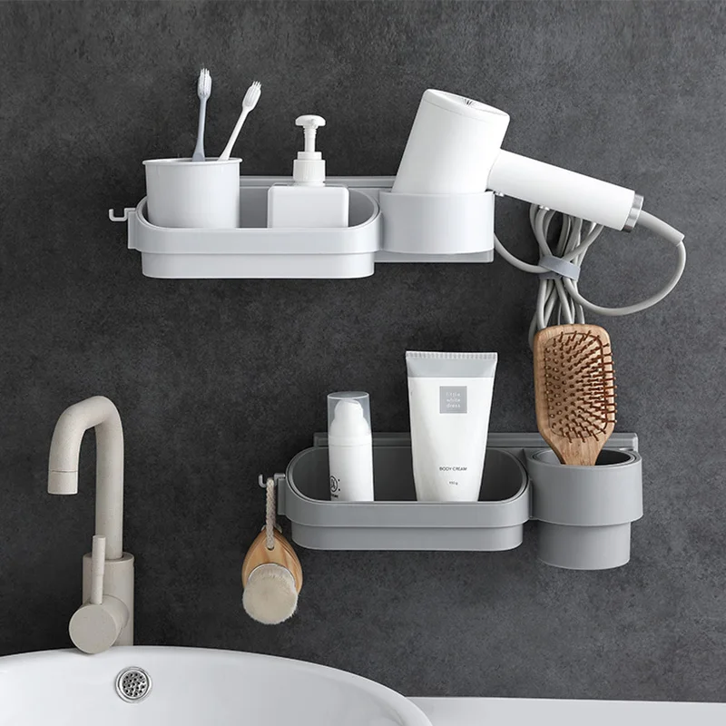 

Wall Mount Hair Dryer Holder Plastic Bathroom Organizer Shelf Racks Shelves For Shampoo Toothbrush soap Shower Rack mx411111720