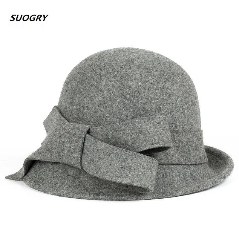 

2017 Fashion Women Fedoras Hat Dome Elegant Wool Hats For Women Bowknot Brand Warm Lady Winter Floppy Soft Girls Fedoras
