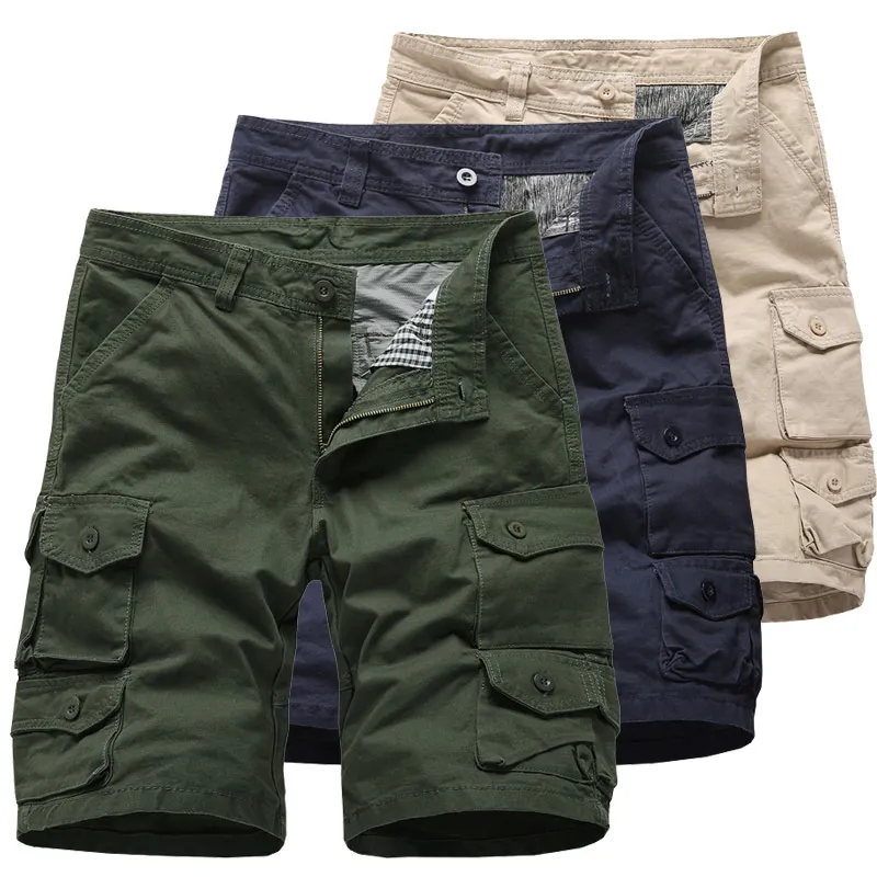 Мужские военные карго шорты летние армейские зеленые хлопковые шорты на молнии с несколькими карманами шорты Homme повседневные бермуды штаны Прямая поставка