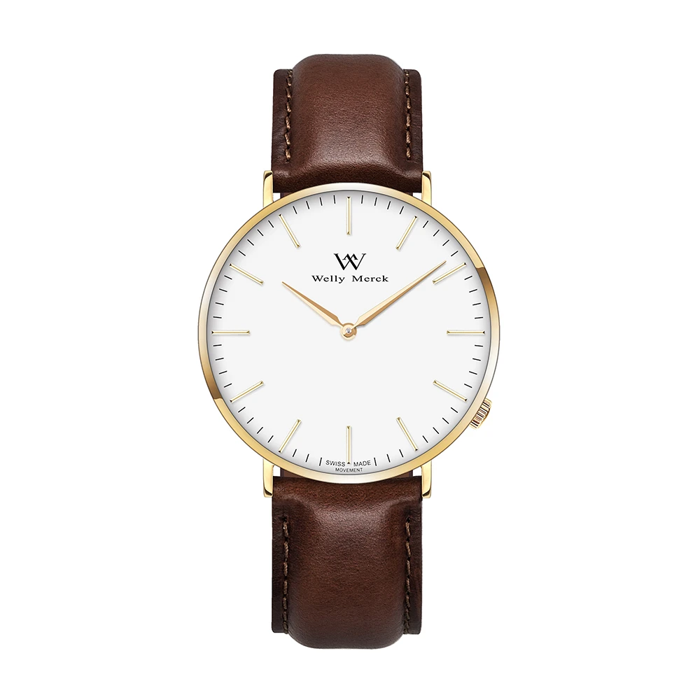 

Welly Merck Quartz Watch Leather with Dark Brown Strap For Women