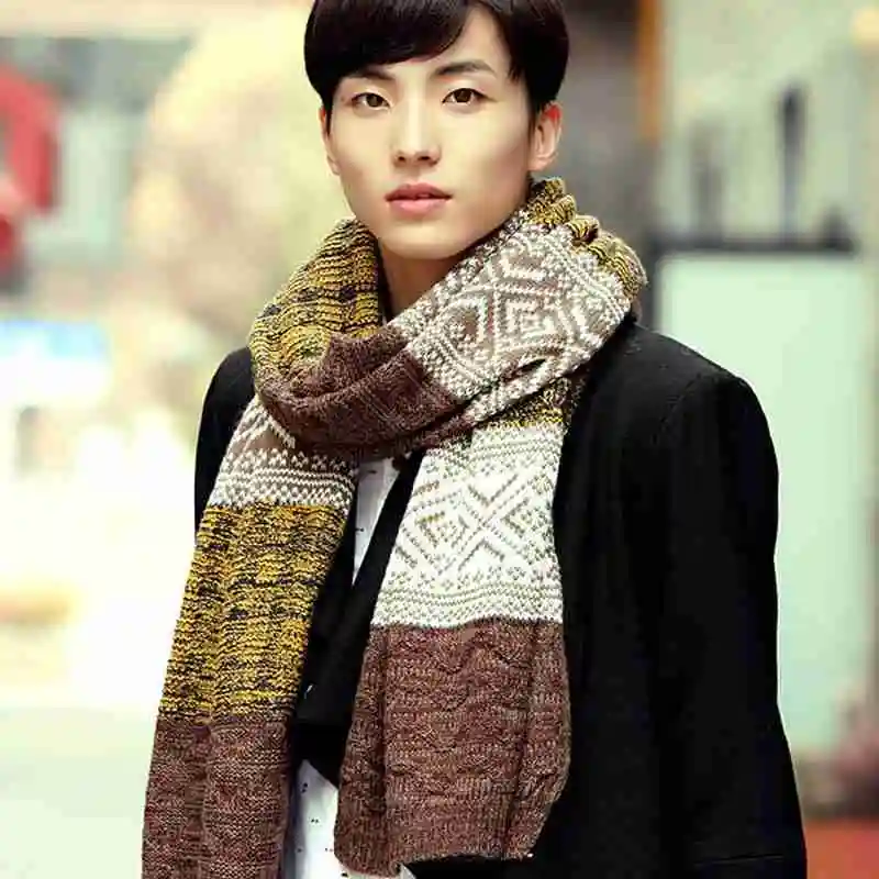 Men Scarf Winter Luxury Brand Knitted Scarf Foulard Homme Patchwork Bufandas Referal font b Tartan b