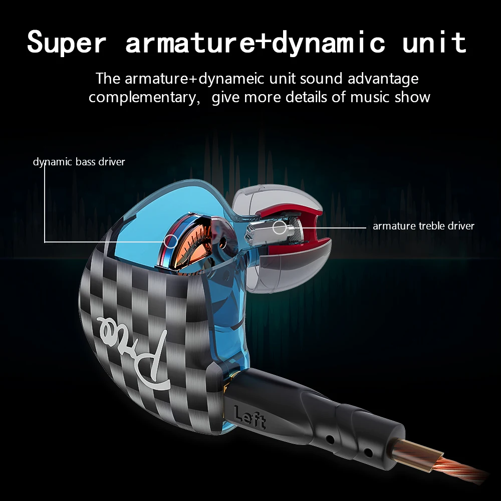 2018 Newest Yinyoo Pro BA+DD Hybrid In Ear Earphone Balanced Armature With Dynamic Noise Cancelling Headset With Mic MMCX Cable