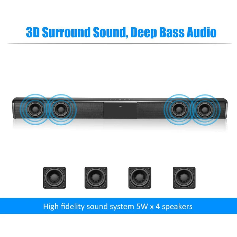 Soundbar 2.0 Channel Speaker for TV Sound bar Wired & Wireless Bluetooth Speaker with Built-in Batteries for Indoor Outdoor