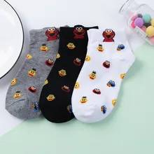 Женские милые кунжута носки Монстры Мода Новинка Забавные женские носки осенние удобные дышащие белые черные носки