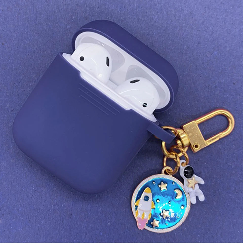 Силиконовый чехол с космическим космонавтом для Apple Airpods 1, 2, аксессуары, защитный чехол, сумка, чехол для наушников, брелок для ключей