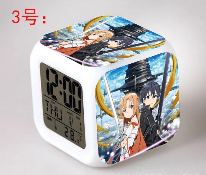 Image Japanese Anime Sword Art Online LED 7 Color Flash Digital Alarm Clocks Kids Night Light Bedroom Clock reloj despertador