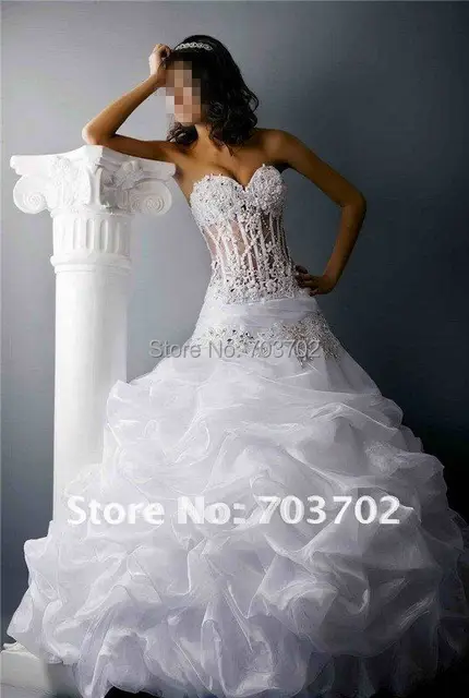 Sexy sweetheart neckline transparent top low waist ball gown wedding dress-in Wedding Dresses
