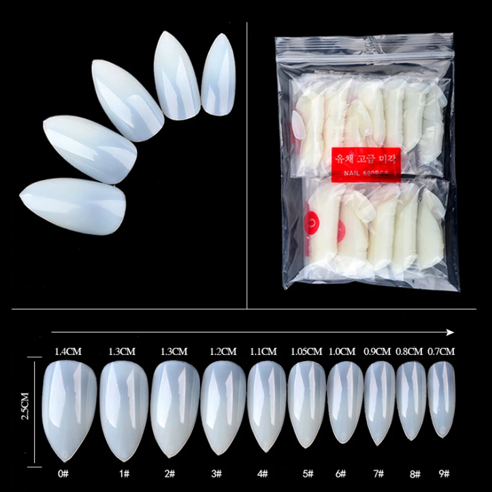 500 шт Типсы овальные поддельные ногти полное покрытие натуральный белый накладные кинжалы Nail Art инструменты острый конец