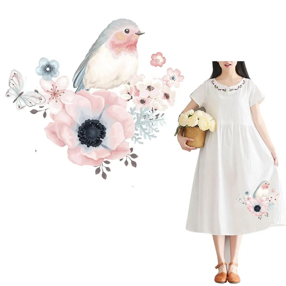 

iron on flowers patches for jeans t-shirt animal birds thermal transfers patch film A-level washable stickers clothing diy