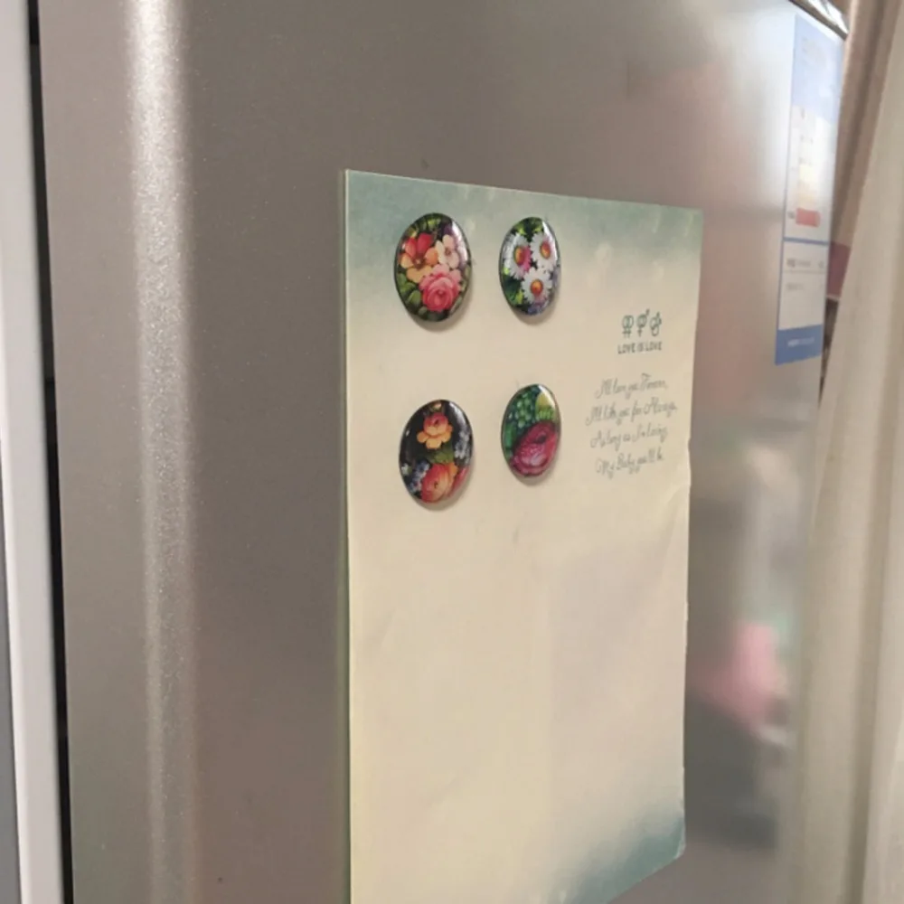 Art Painting Glass Round Retro Flower Pattern Print Refrigerator Sticker Fridge Magnet Life Tree Poppy Flower Message Holder - Image 6