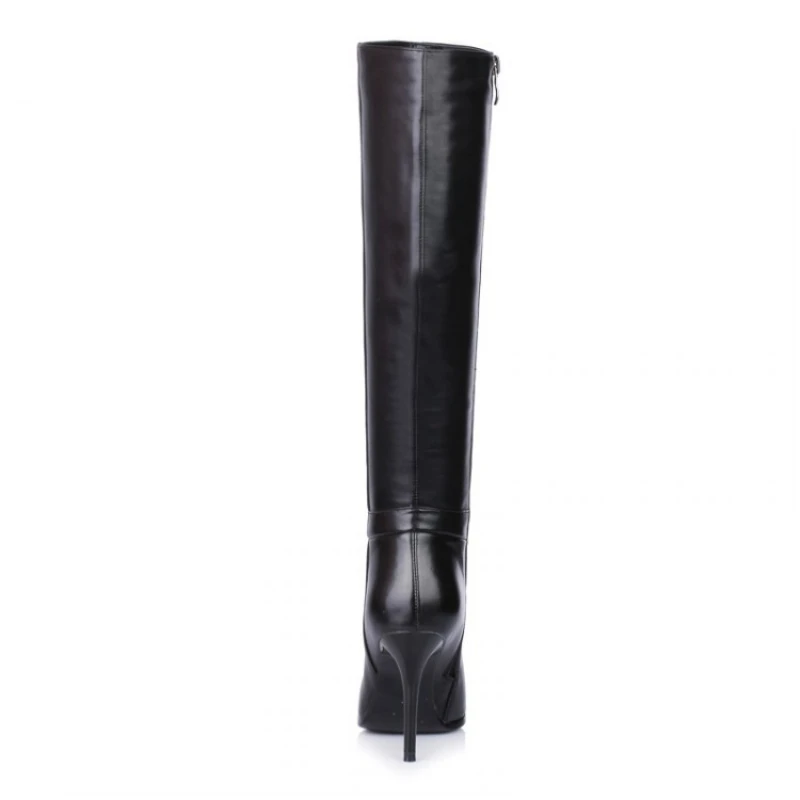 Black Punta Piattaforma Cerniera Da Ginocchio Laterale Alti Eleganti Femminili Tacco Sexy Sottile Donna Genuino A Scarpe Del Stivali Della Cuoio twv7HFFq