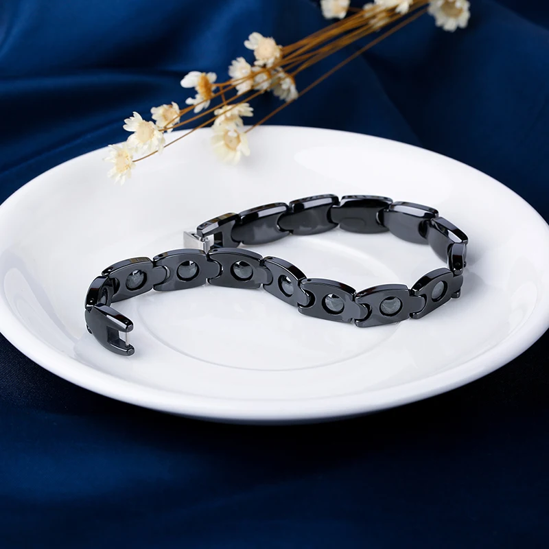 Модный здоровый керамический браслет для женщин, черная цепочка, энергетические браслеты, ювелирные изделия из нержавеющей стали, магнитные браслеты, ювелирные изделия