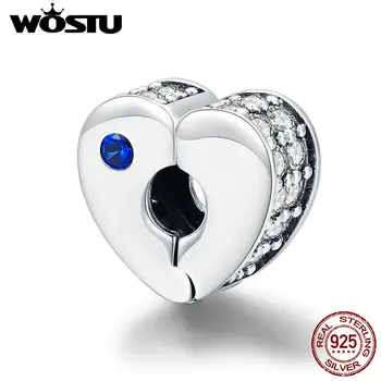 

WOSTU 925 Sterling Silver Heart Shape Openwork Charm Beads Fit Original Bracelet Bangle Clear Crystal CZ DIY Jewelry Gift CQC890