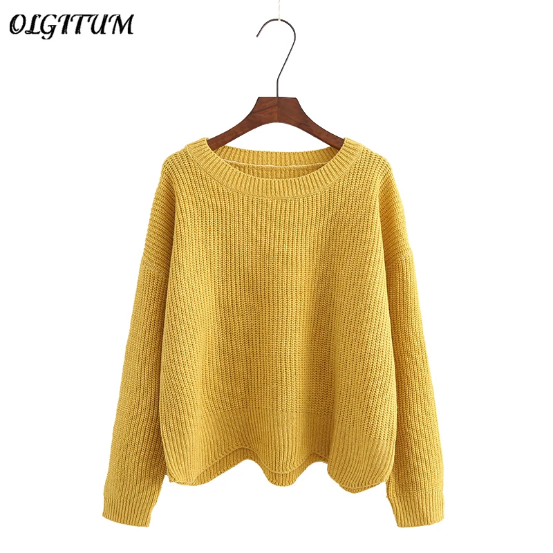 2019 Fashion New Sweater Women Wave Hem Autumn/Winter Student Round Neck Sweater And Pullover Sweet Yellow Ruffled Knit Sweater 2019 Fashion New Sweater Women Wave Hem Autumn/Winter Student Round Neck Sweater And Pullover Sweet Yellow Ruffled Knit Sweater