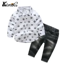 Kimocat/Новинка; сезон весна-осень; Лидер продаж; хлопковое желтое платье с принтом для маленьких мальчиков; рубашка; джинсовый костюм