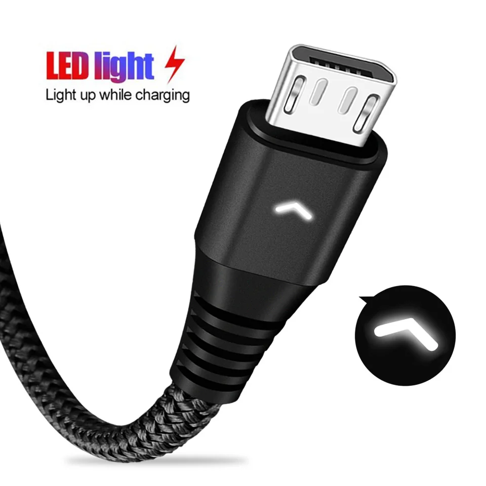 

LED Light Micro Usb Cable Long Android Charger Wire 2 Meter Usb Kablo for Samsung Galaxy M10 S7 J3 J6 J7 J8 A6 A7 2018 Micro-usb