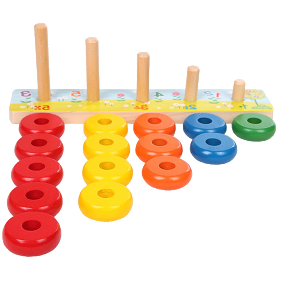 Colorful Rainbow Calculate Circle Montessori Counting Stacker Blocks Wooden Educational Toy for Kids Chilrden Ages 3+