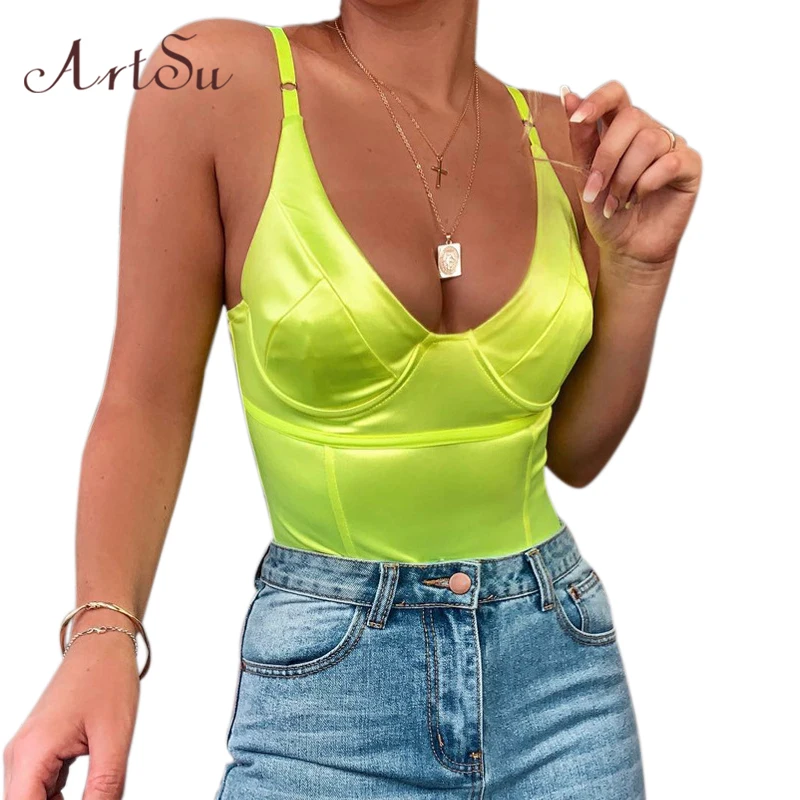 ArtSu-body Sexy con tirantes y escote en V para mujer, bodys negros para mujer, Catsuit con Espalda descubierta, Pelele de fiesta, nuevo mono ASJU41265