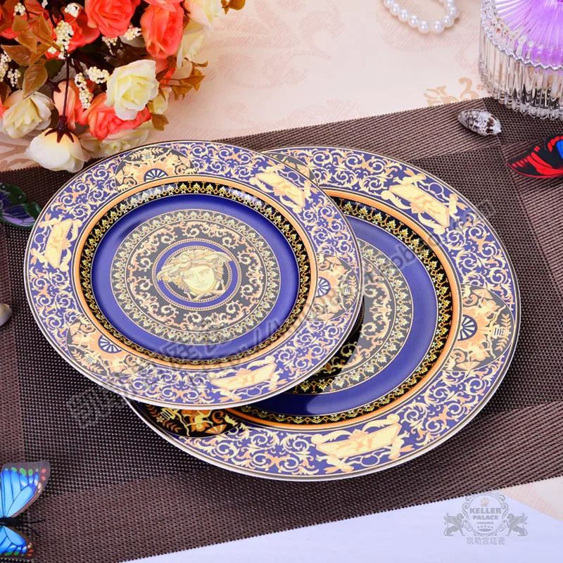 

European Bone China Western Dish Plate Beautiful Ceramic Tableware Hotel Decorative Plate For Dessert,Steak,Snack,Cake