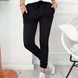 2019 для женщин Хлопок Мода повседневное Slim Fit мотобрюки Эластичный Высокая талия полной длины брюки для девочек