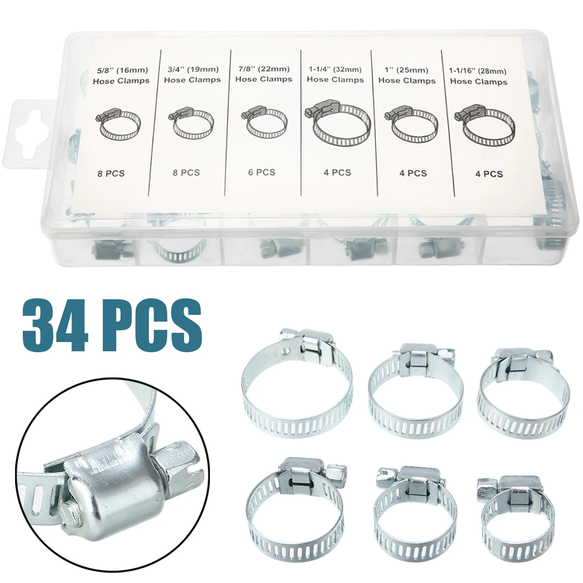 

Mayitr 34pcs/kit Multi Size 16mm~32mm Hoop Clamp Carbon Steel Galvanized Hose Clamps Clips Assorted Kit