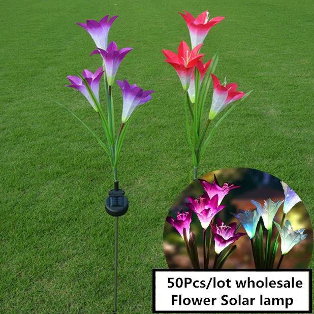 50PCS/LOT Family Solar Lights Lily Flower Light waterproof IP65 Romantic decoration Lamp Colorful LED gradient light sources american outdoor waterproof gazebo chandelier porch frame grape frame courtyard door family balcony vintage pendant lamp