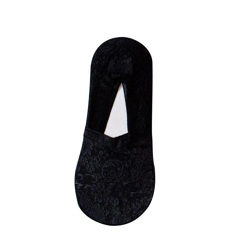 Womail Fashion летние тонкие Для женщин s полиэстер; кружевные Нескользящие невидимые носки с низким разрезом Носок, носки по щиколотку, Для женщин летние носки-Тапочки - Цвет: Black