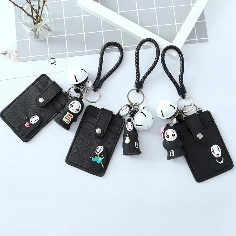 

Cartoon Ghost Face Key Buckle Card Holder Women Fashion Rope Leather Card Case Creative Student Bus Bank Card Protective Set