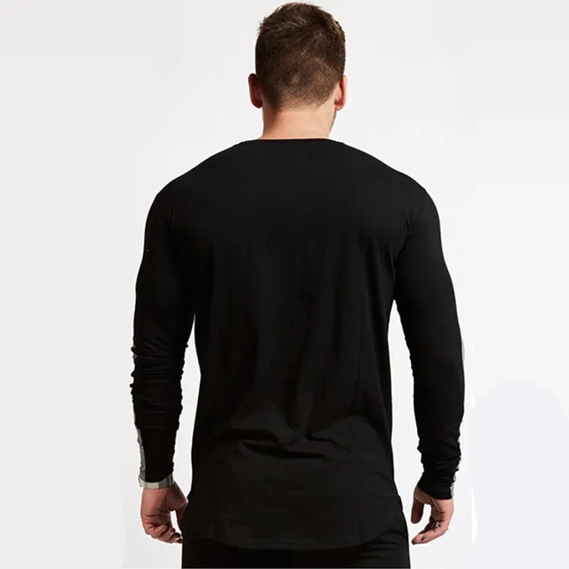 Spring New Men Running Cotton Long sleeve T-shirt Gym Fitness Training t shirt Male Jogging Workout Slim Tees Tops Sportswear