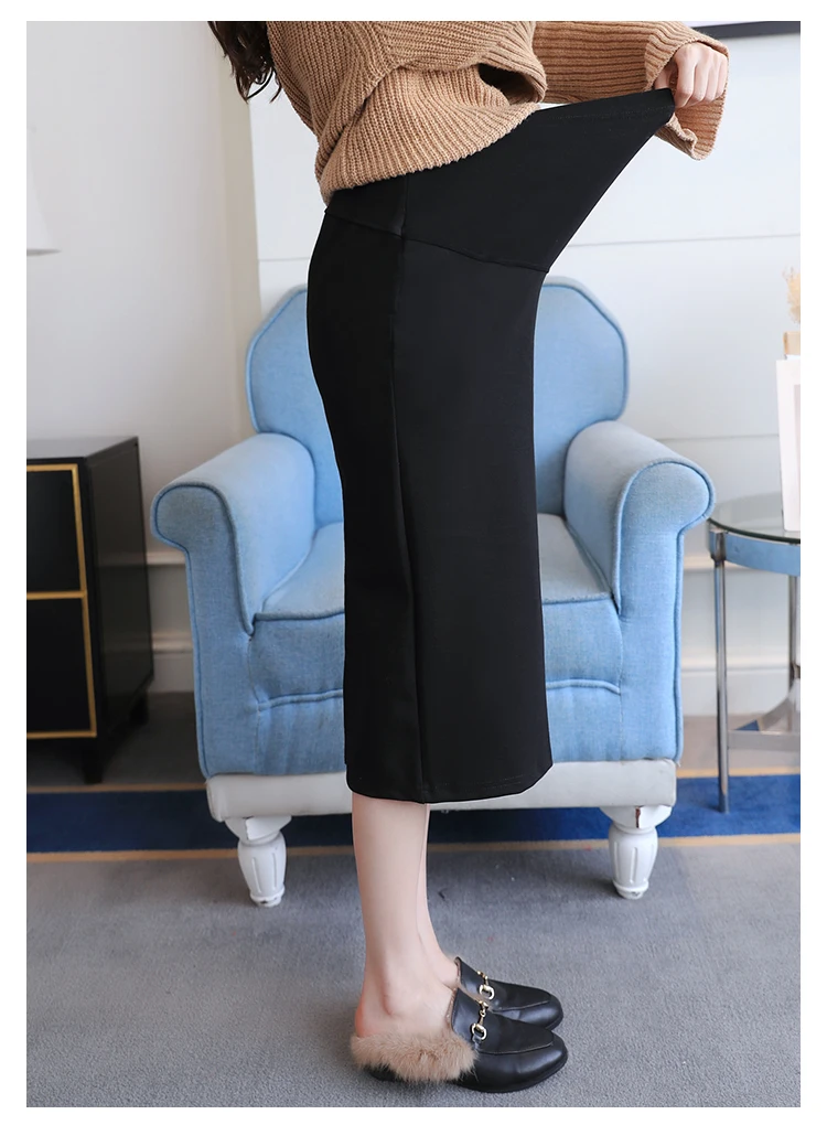Autumn Korean Fashion Maternity Skirts Elastic Waist Belly Long Skirts Side Split for Pregnant Women Pregnancy
