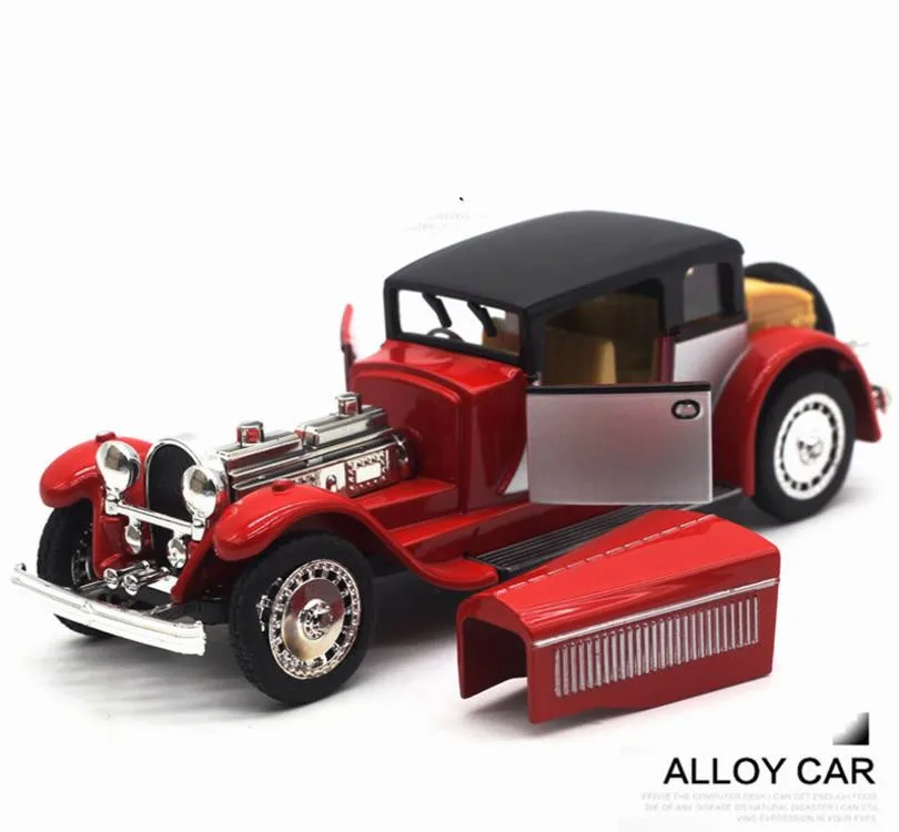 1:28 винтажная модель автомобиля Bugatti 2 с открытыми дверями из сплава литья под