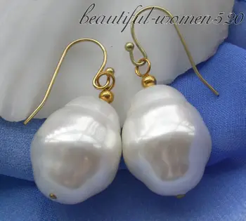 

Z3507 20mm white BAROQUE SEA SHELL PEARL dangle earrings