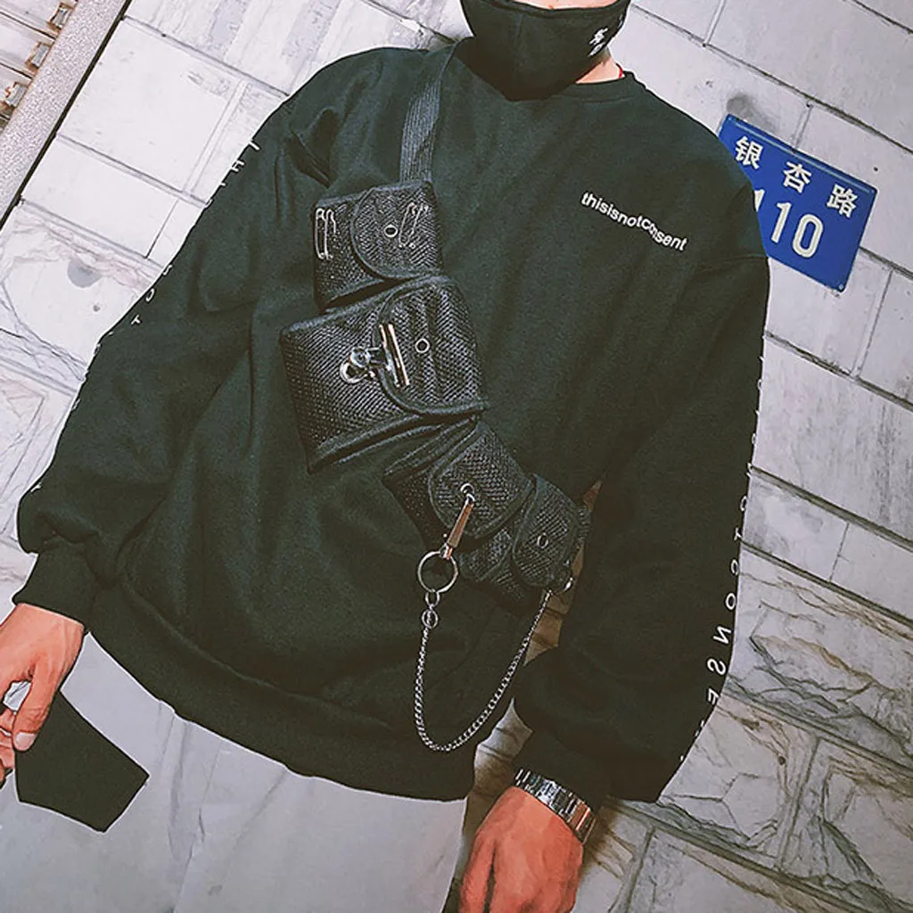 

2019 Fashion Unisex Chest Bag Multi-function Canvas Small Crossbody Shoulder Bag Multiple Pockets Phone Messenger Bag for Men