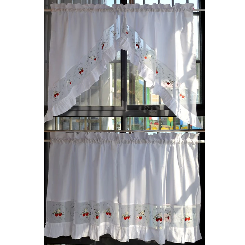 4 Pcs Set Korean Sweet Strawberry Embroidered Kitchen Window