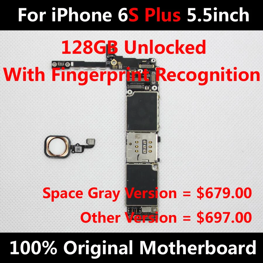 

For iPhone 6S Plus 5.5inch Original Motherboard 128GB Factory Unlocked Mainboard With Touch ID IOS Update Support Free Shipping