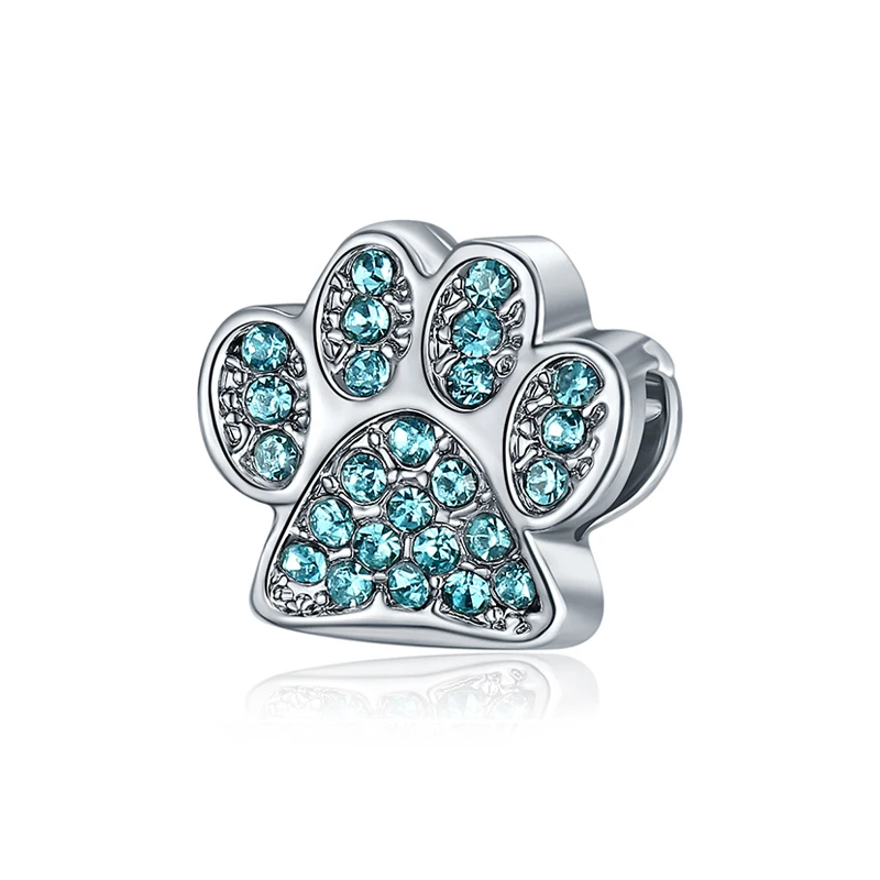 Paw Print Новинка, браслет из сплава с бусинами для путешествий, животных, звезд, любви, Микки, синего цвета, подходит для браслета Pandora, ожерелье, сделай сам, Женские Ювелирные изделия - Цвет: Paw Print