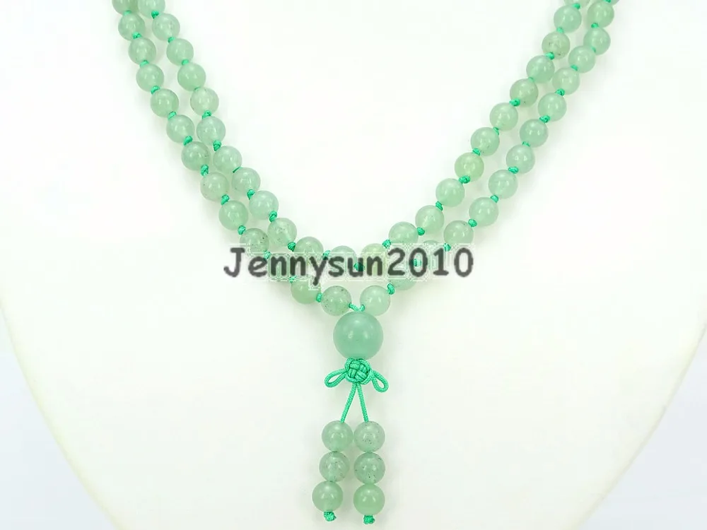 

Natural Green Aventurine 6mm Gems Stone Buddhist 108 Beads Prayer Mala Knot Necklace Multi-Purpose 5Strands/Pack