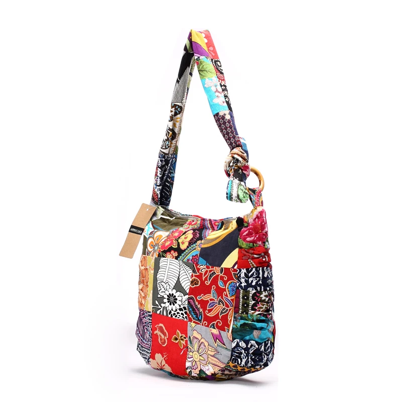 Дизайнерская женская сумка на плечо из хлопковой ткани, сумки, большая вместительность, хиппи Хобо, сумки с цветочным рисунком, Лоскутная сумка через плечо, сумка-мессенджер