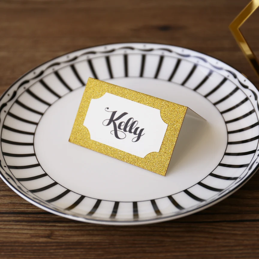 

30pcs Personalized glitter gold Place Cards,party supplies, gold Escort table cards for party, Elegant food tents,table cards