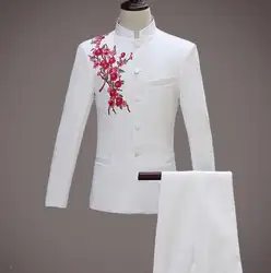 Новое прибытие тонкий вышивка китайский туника костюм мужской костюм комплект с Штаны мужские свадебные костюмы торжественное платье